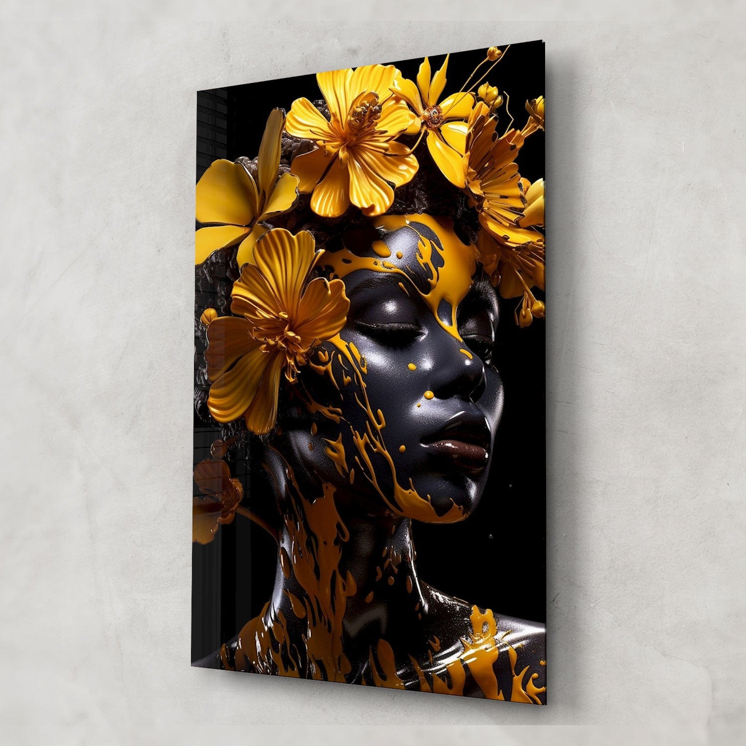 Artronauts Glass Print Yellow Floral Woman - Tempered Glass Wall Art