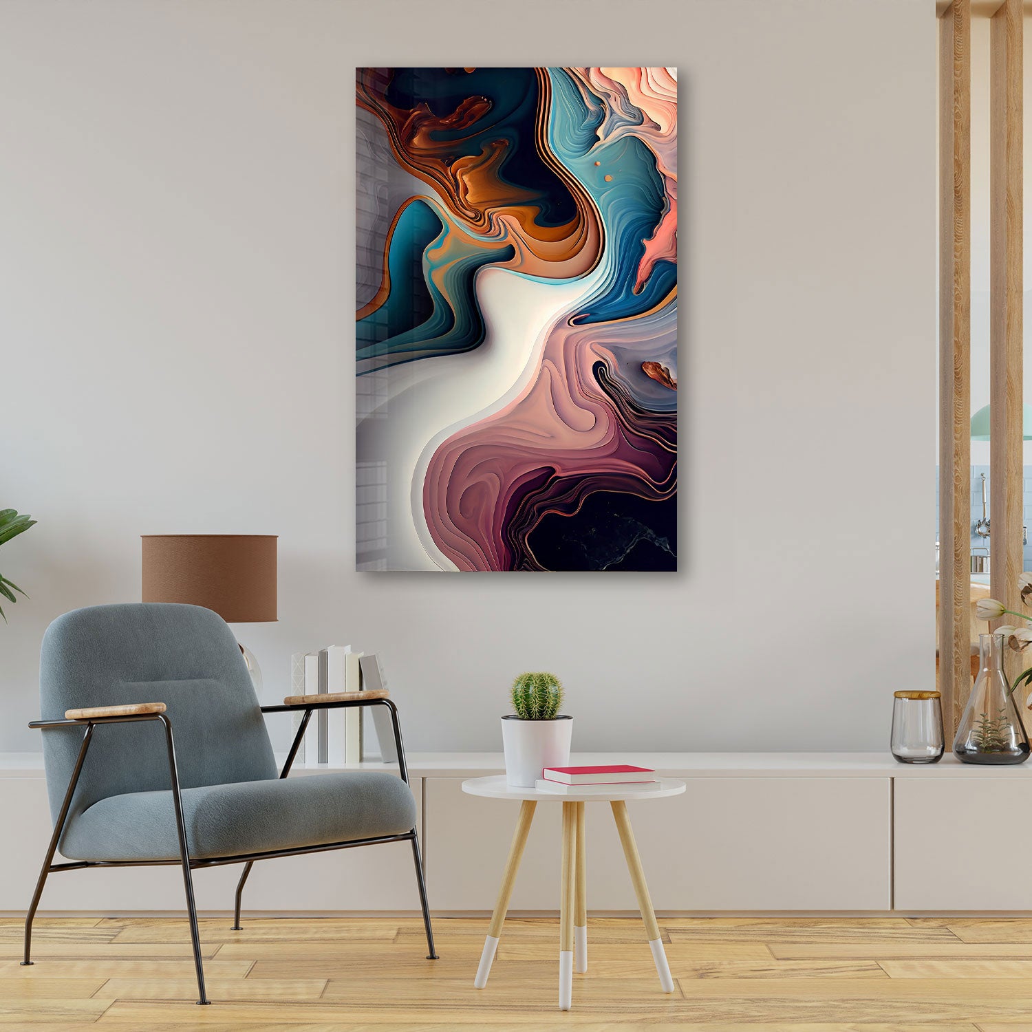 Abstract Pastel Waves - Tempered Glass Wall Art