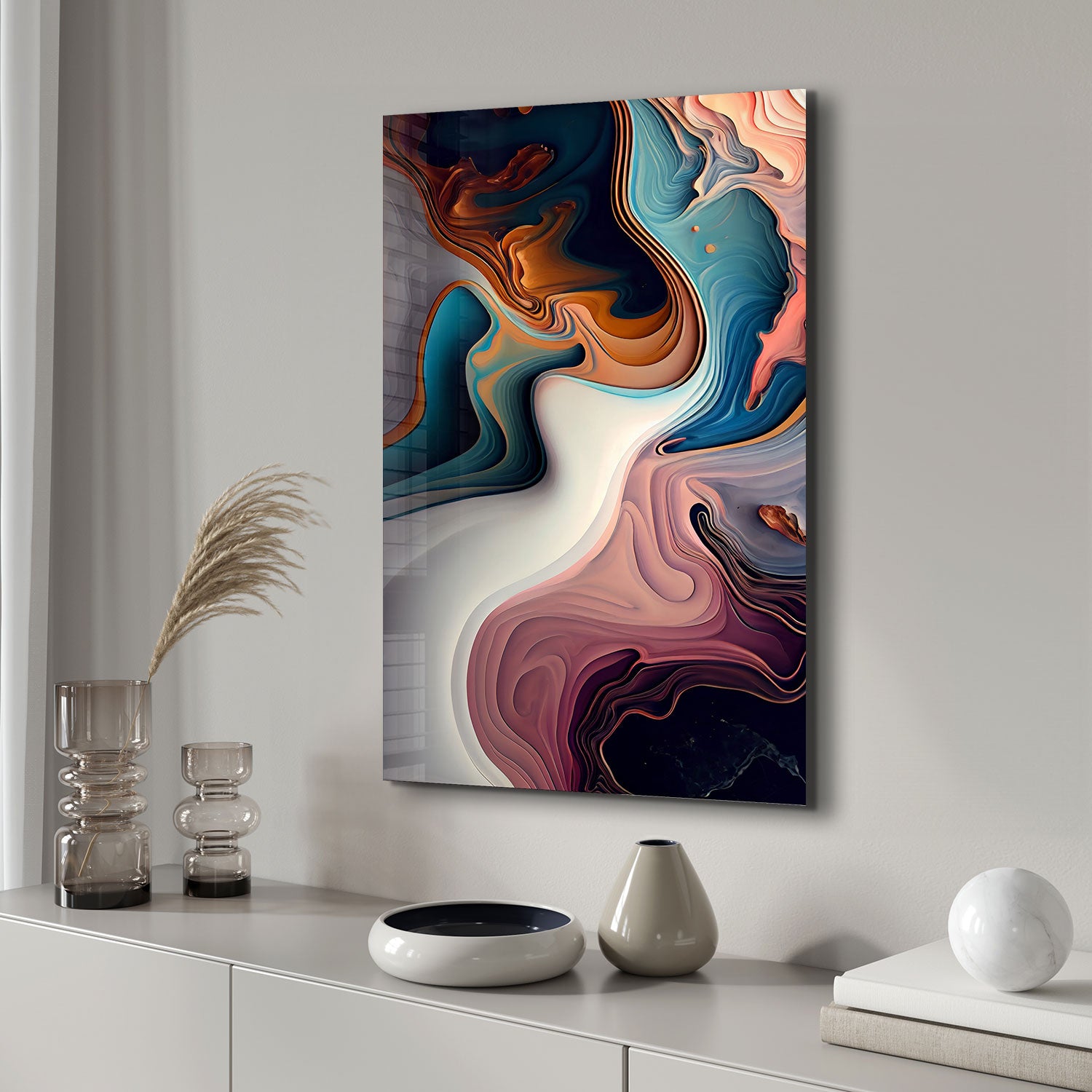 Abstract Pastel Waves - Tempered Glass Wall Art