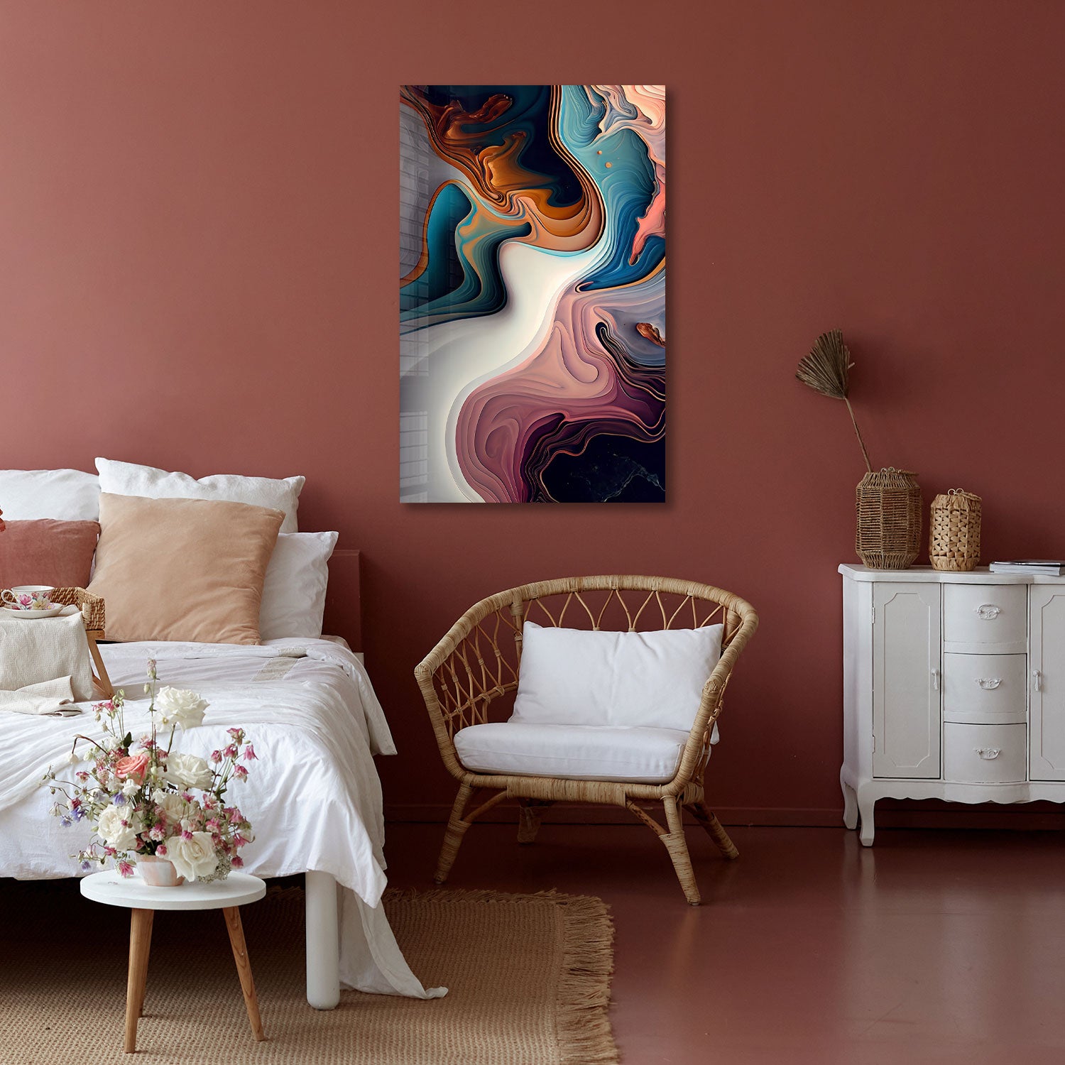 Abstract Pastel Waves - Tempered Glass Wall Art