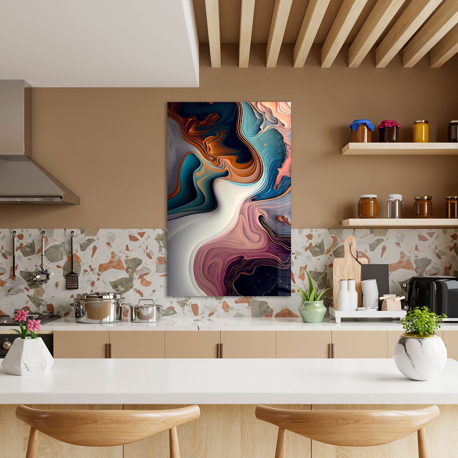 Abstract Pastel Waves - Tempered Glass Wall Art