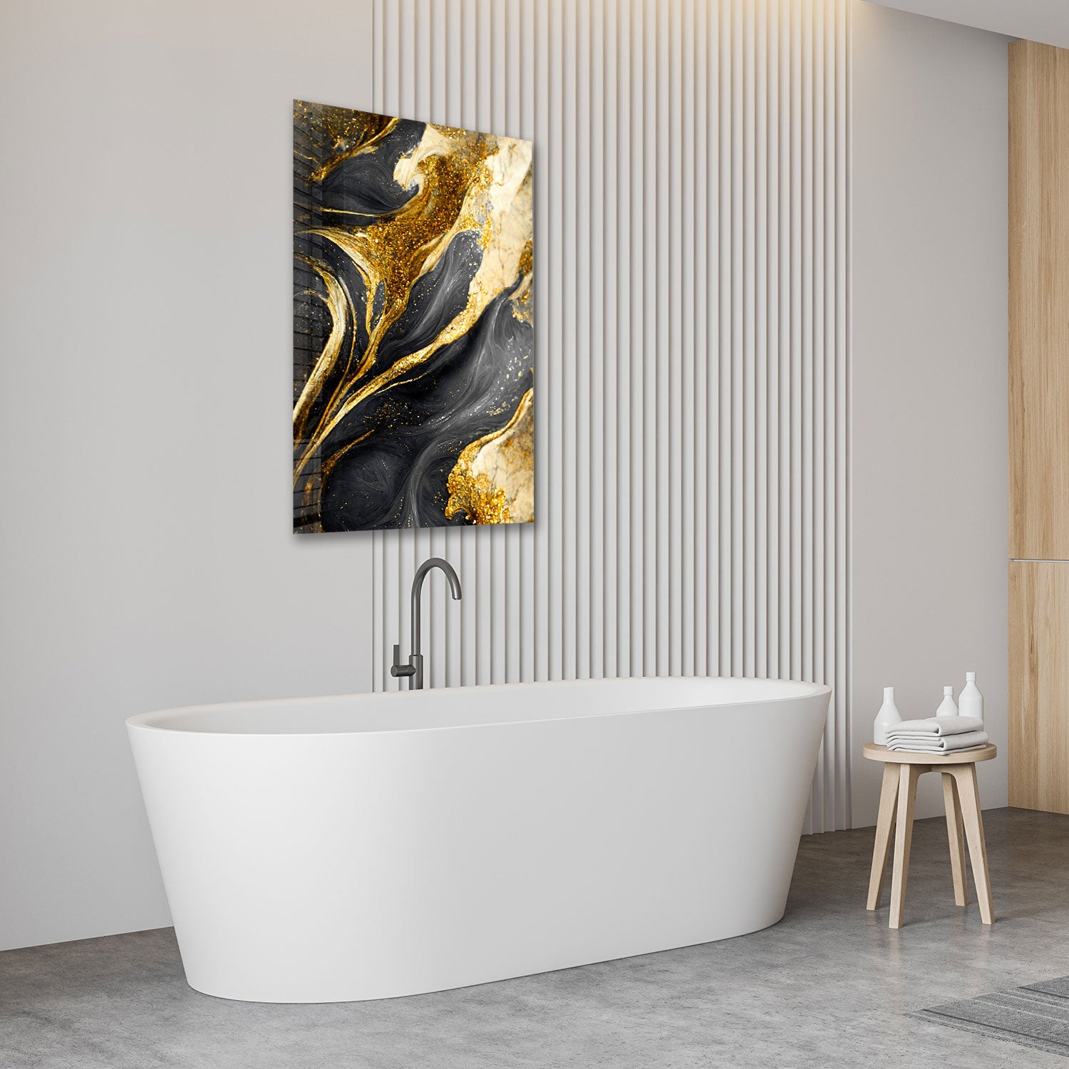 Abstract Gold&Black - Tempered Glass Wall Art