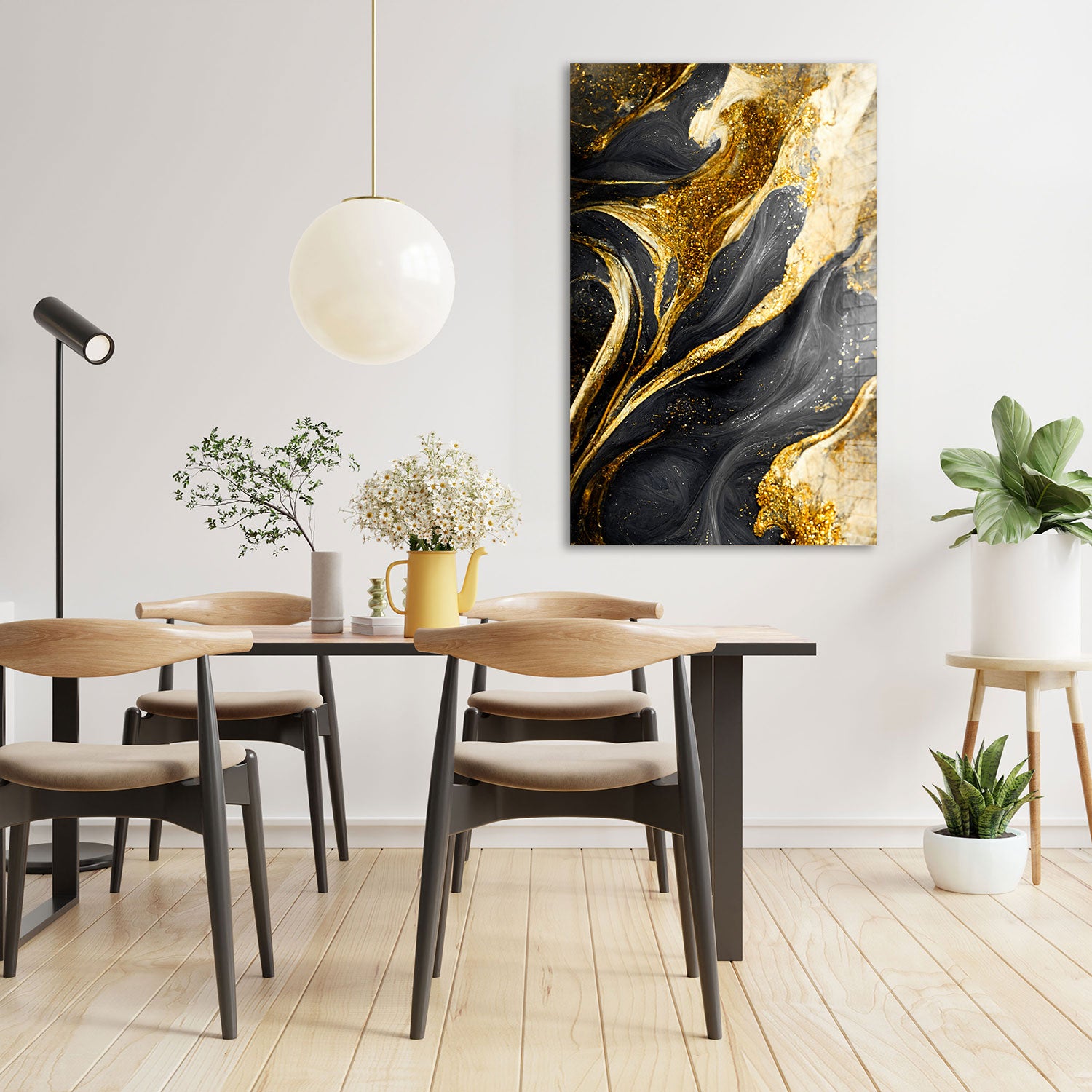 Abstract Gold&Black - Tempered Glass Wall Art