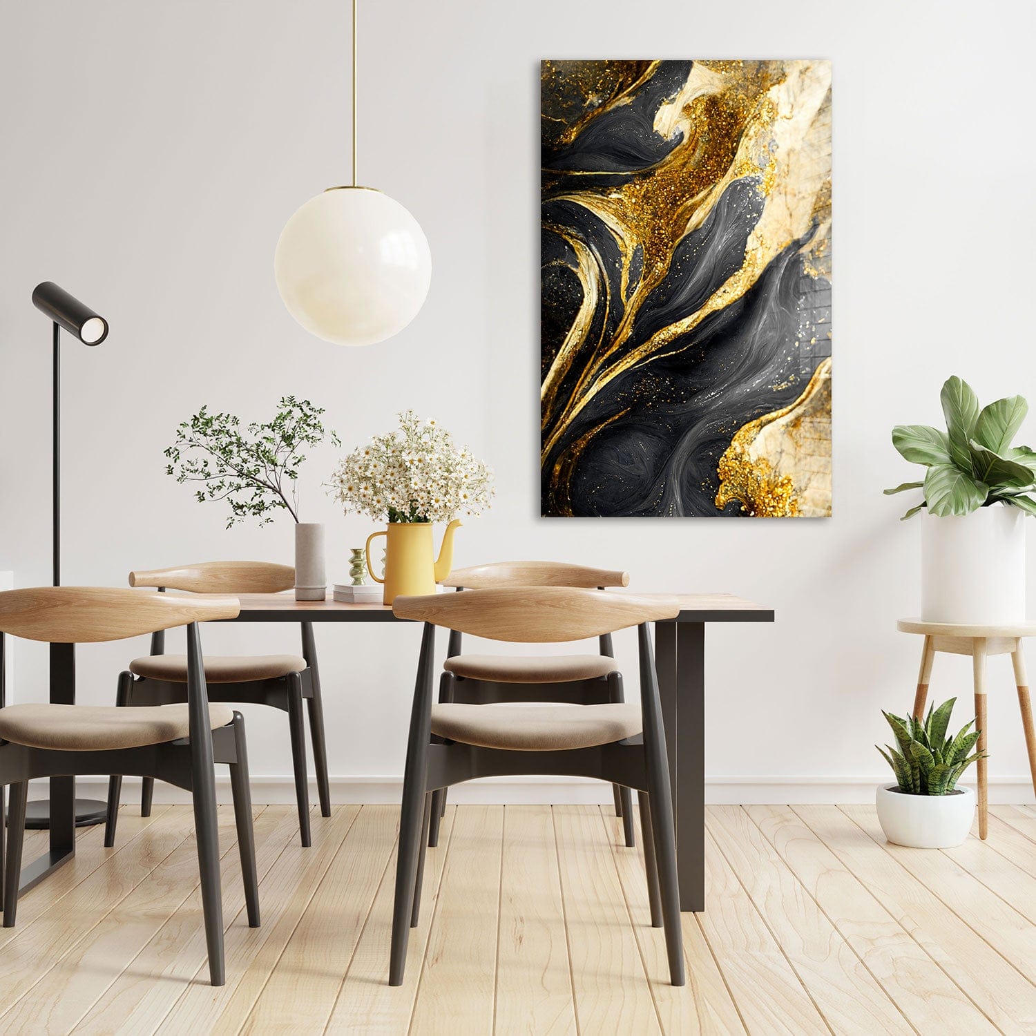 Artronauts Glass Print Abstract Gold&Black - Tempered Glass Wall Art