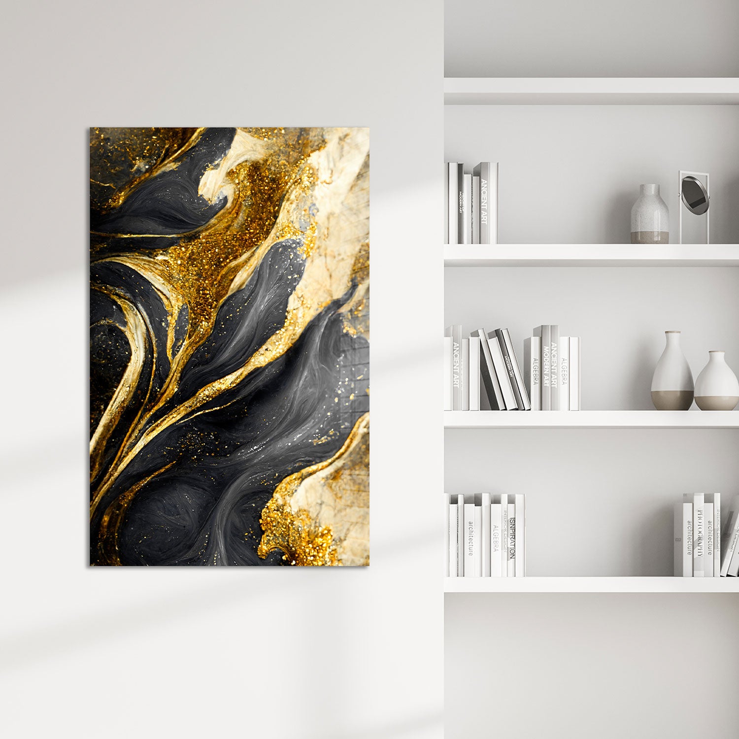Abstract Gold&Black - Tempered Glass Wall Art