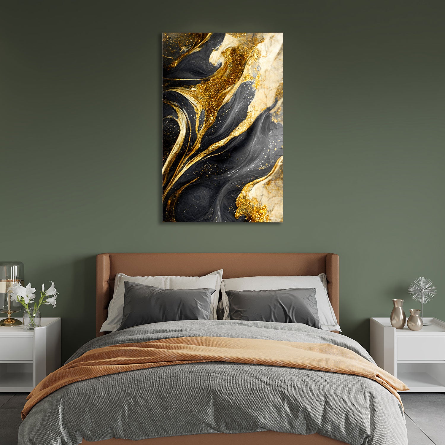 Abstract Gold&Black - Tempered Glass Wall Art