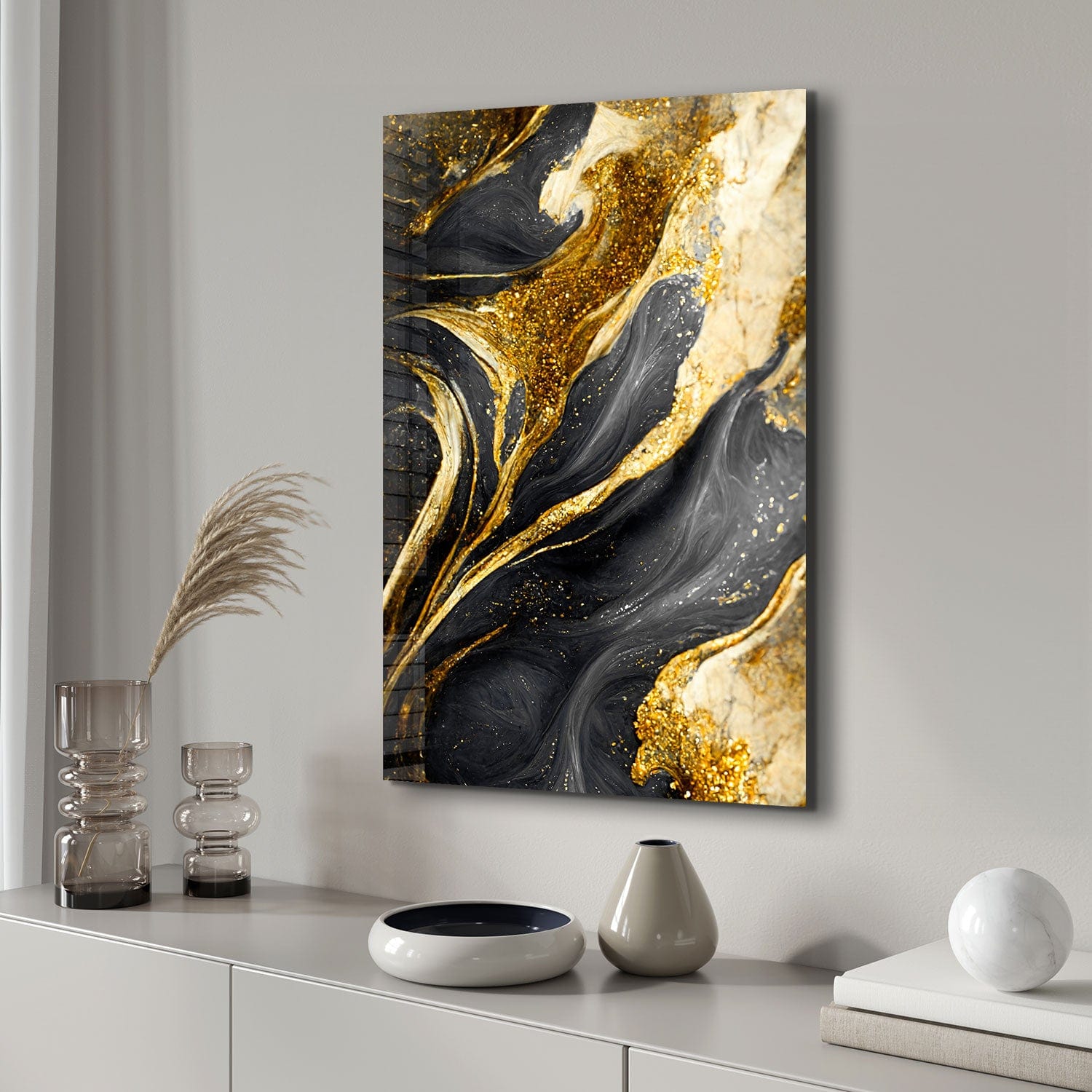 Artronauts Glass Print Abstract Gold&Black - Tempered Glass Wall Art