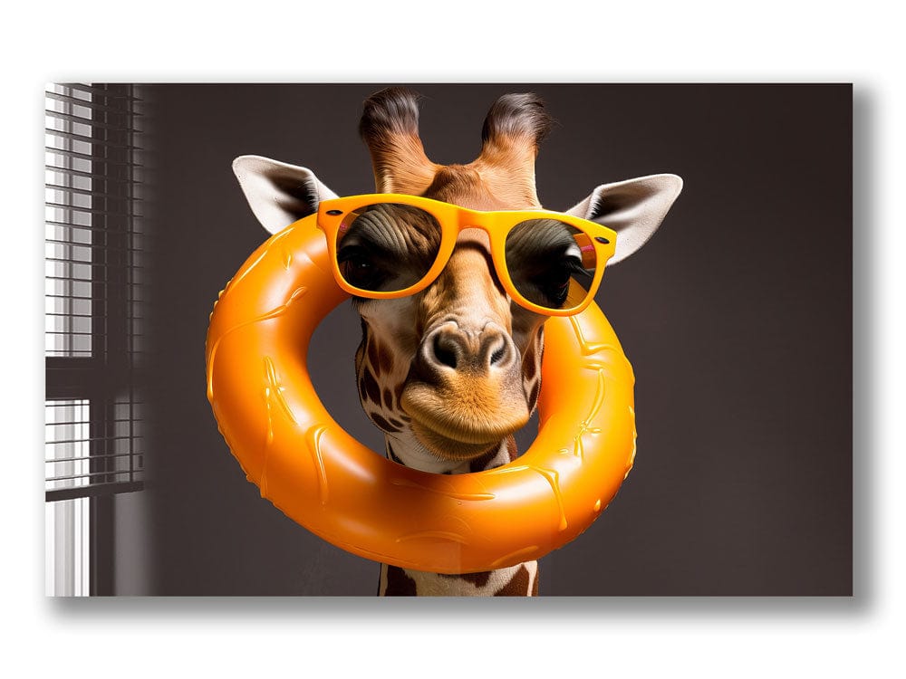 Artronauts Glass Print Giraffe Can Swim Too