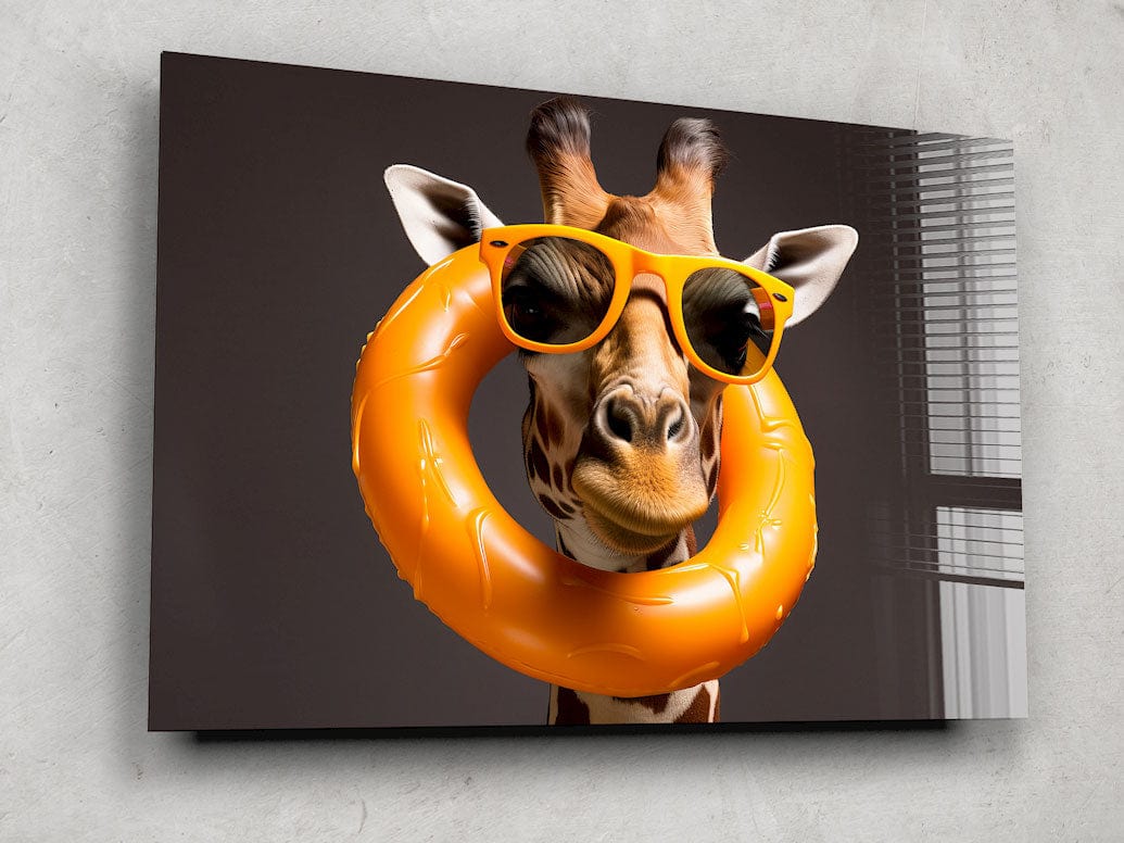 Artronauts Glass Print Giraffe Can Swim Too