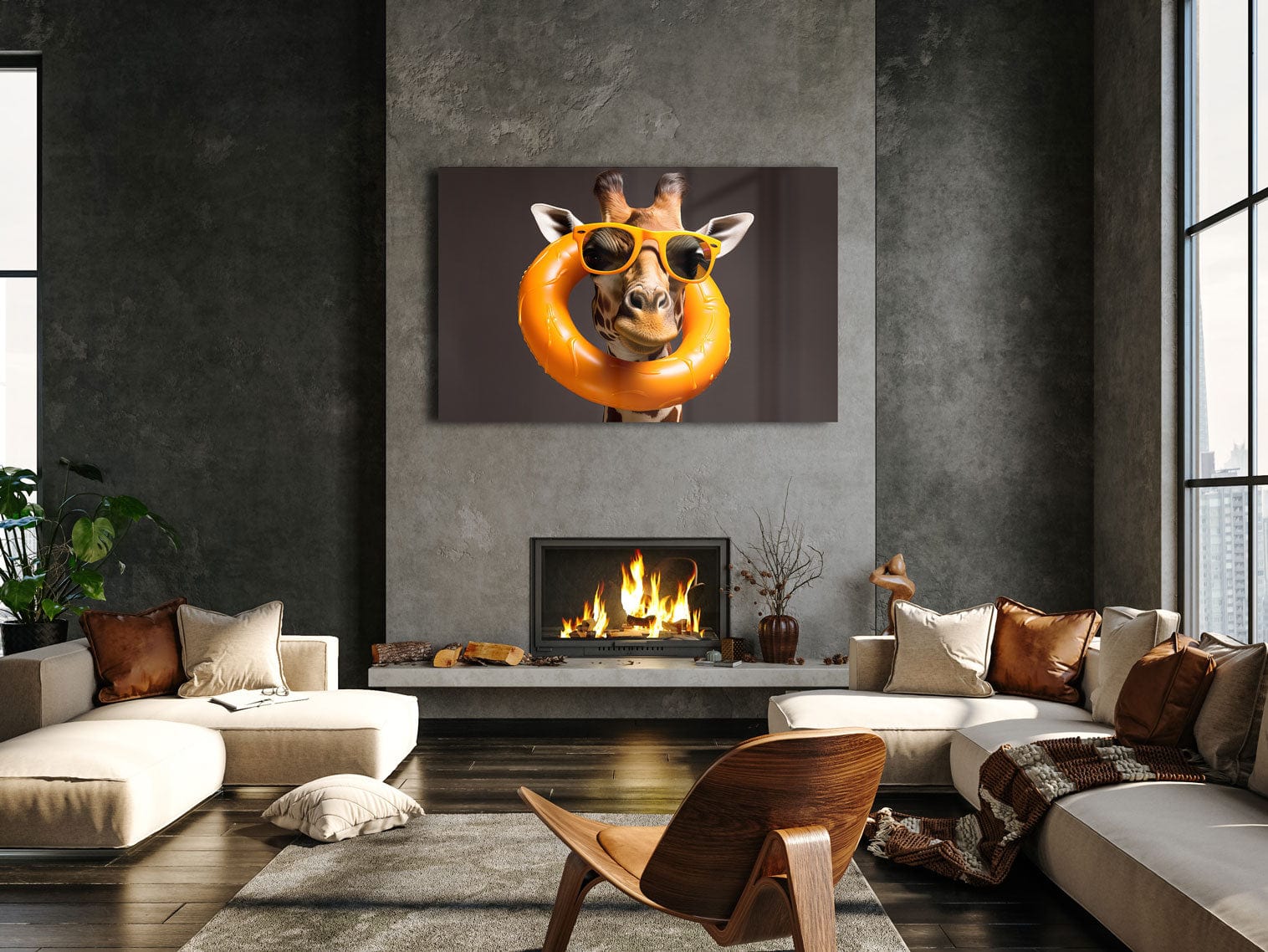 Artronauts Glass Print Giraffe Can Swim Too