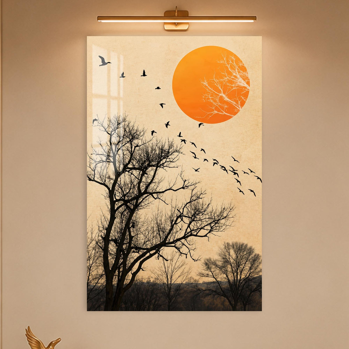 Artronauts Glass Print Birds Across Orange Sun Glass Wall Art