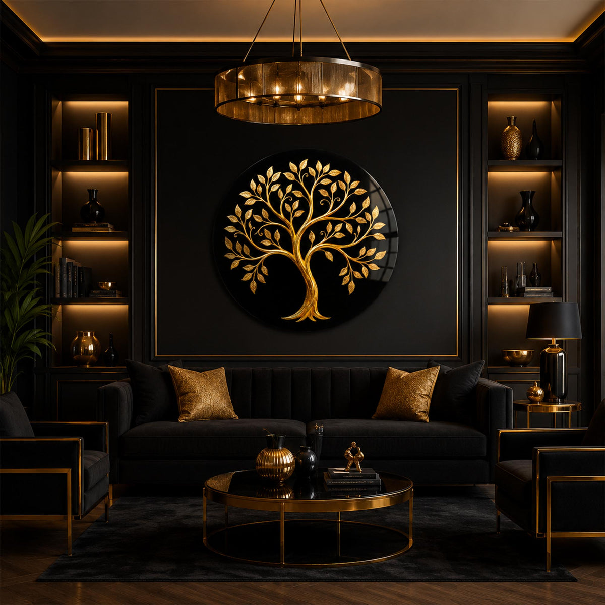 Golden Tree Silhouette in a modern room