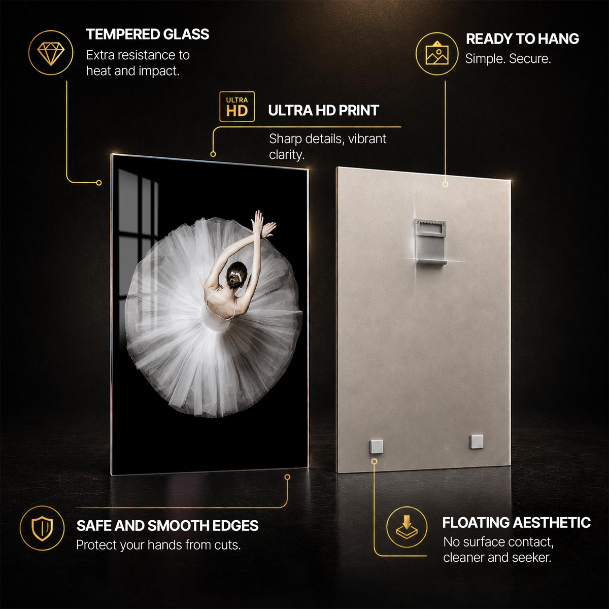 White Tutu From Above — tempered glass, ultra HD print, ready to hang
