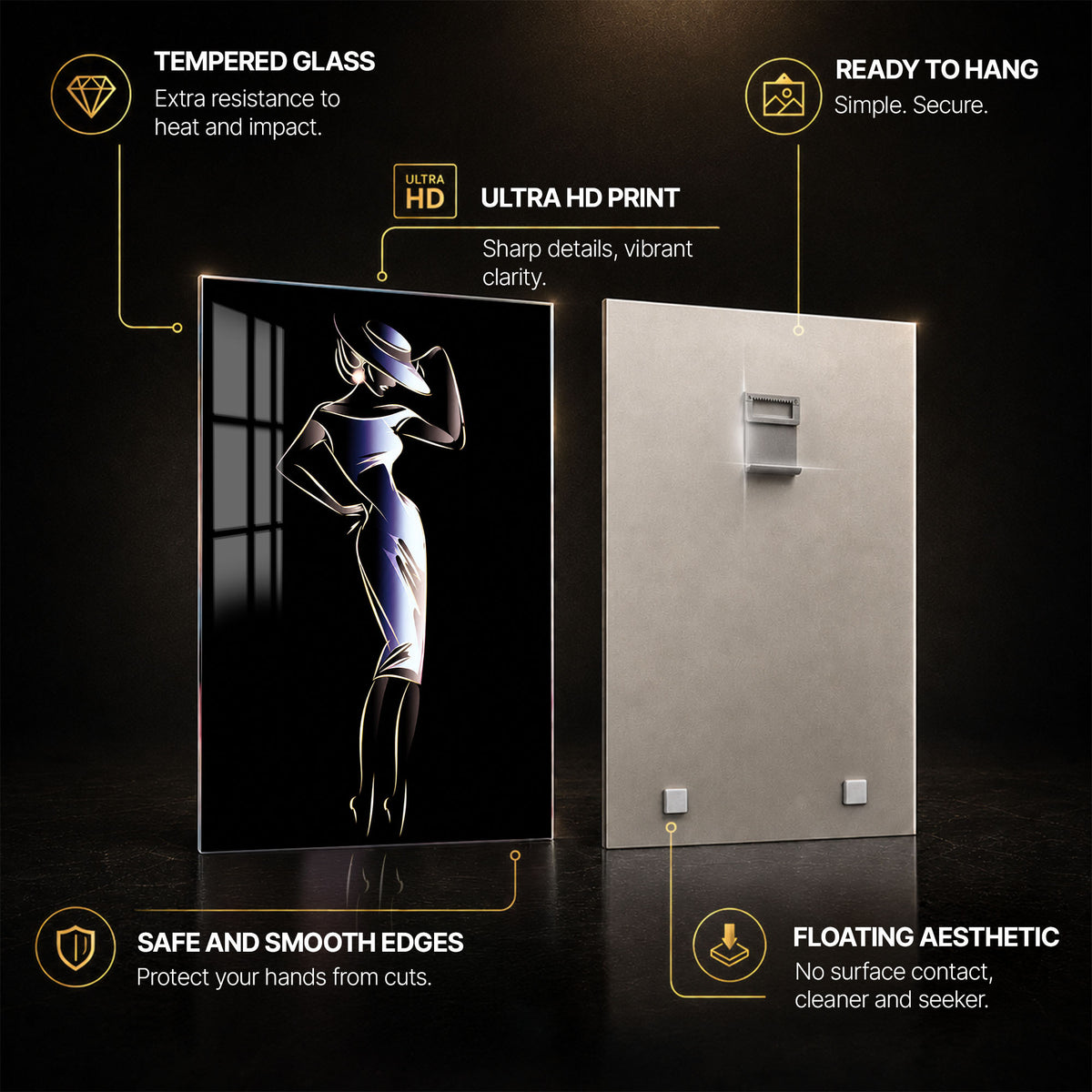 Midnight Muse — tempered glass, ultra HD print, ready to hang
