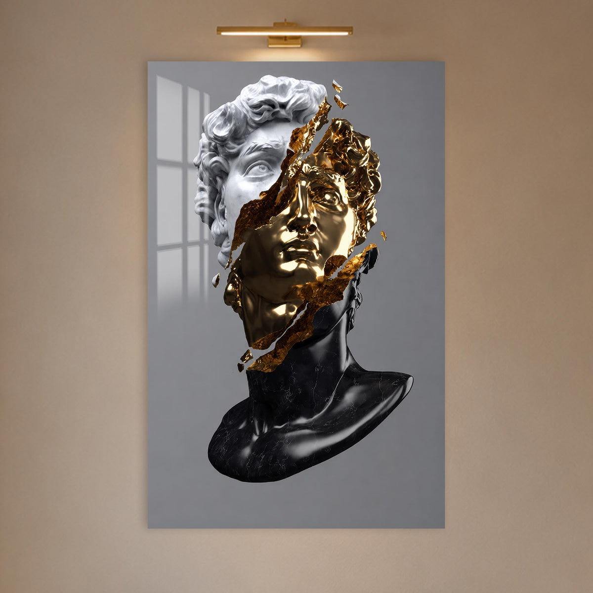 Gilded David in a modern room