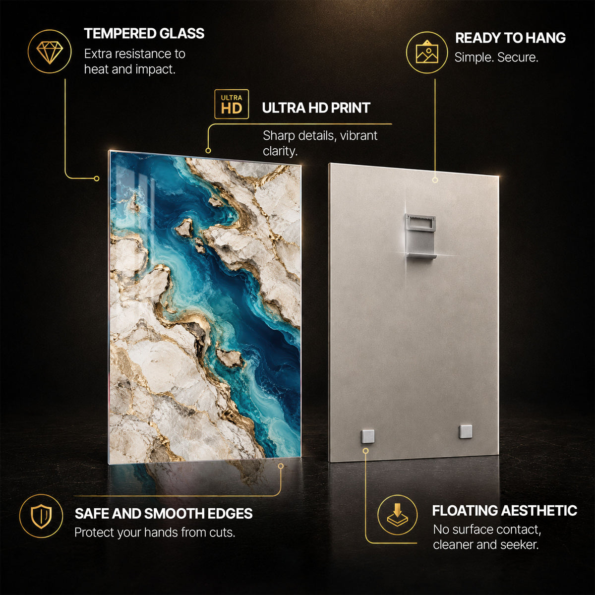 Coastal Marble — tempered glass, ultra HD print, ready to hang