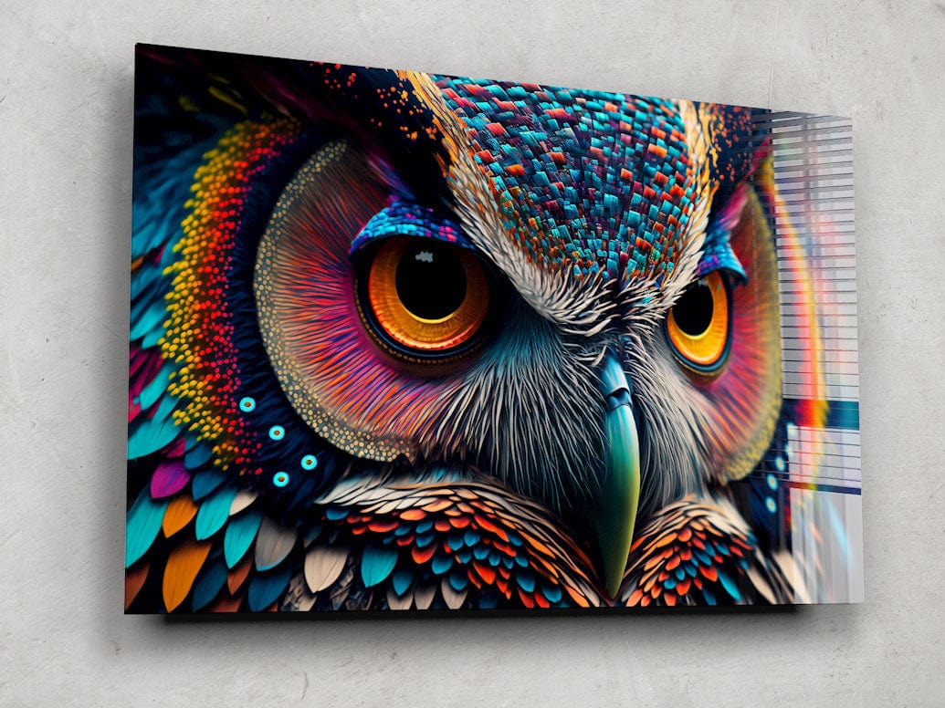 Artronauts Glass Print Colourful Owl