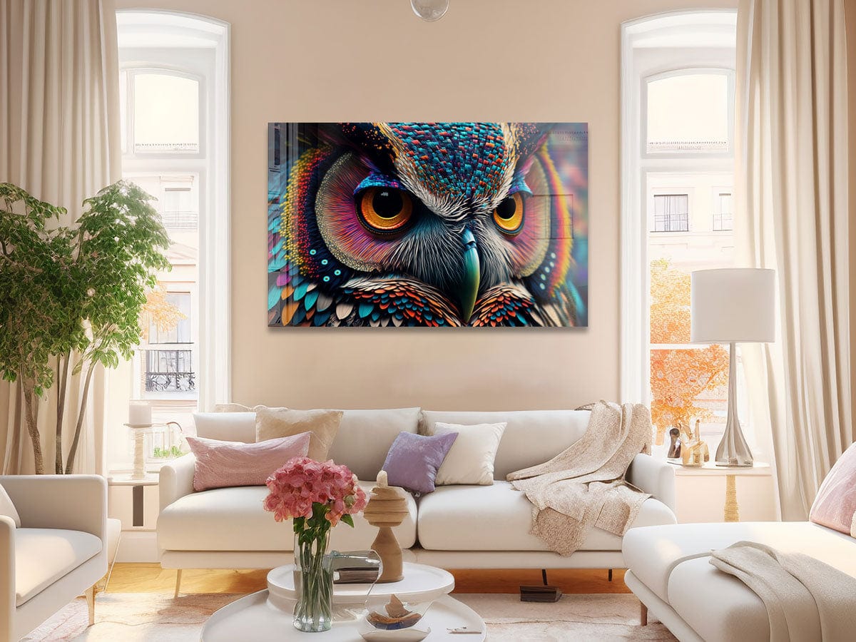Artronauts Glass Print Colourful Owl