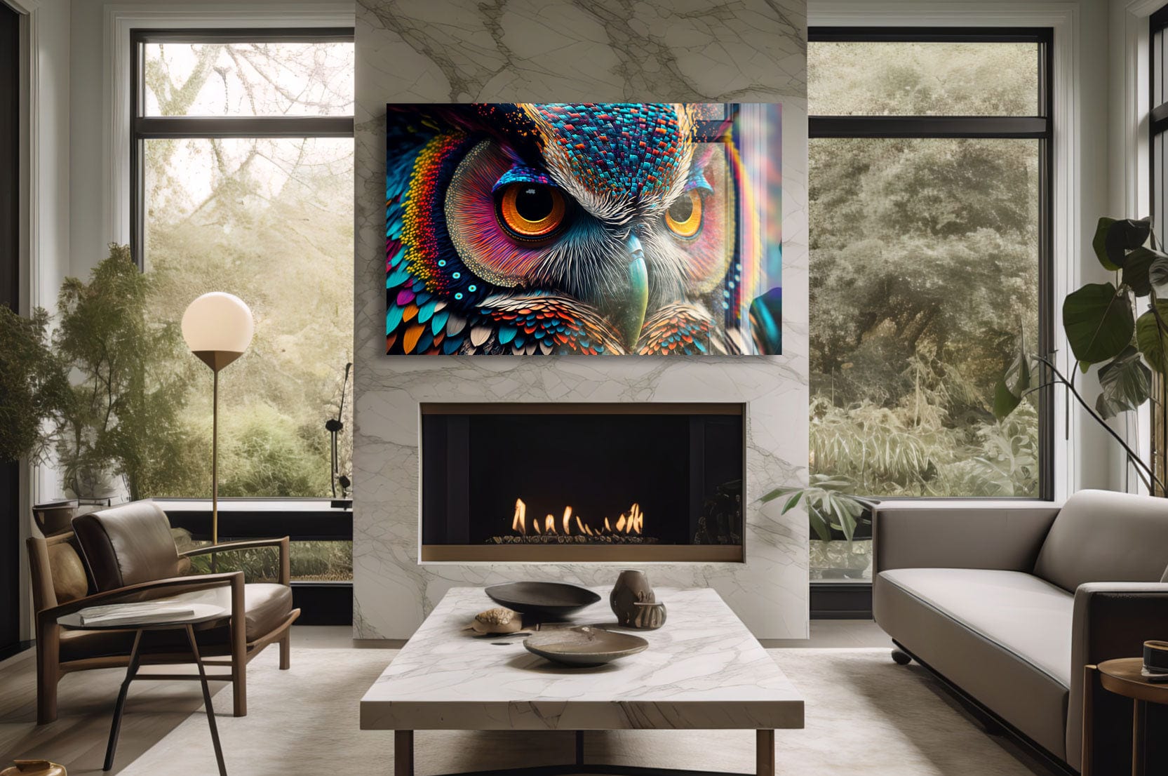 Artronauts Glass Print Colourful Owl