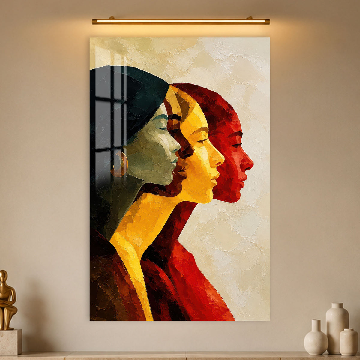 Three Faces in a modern room