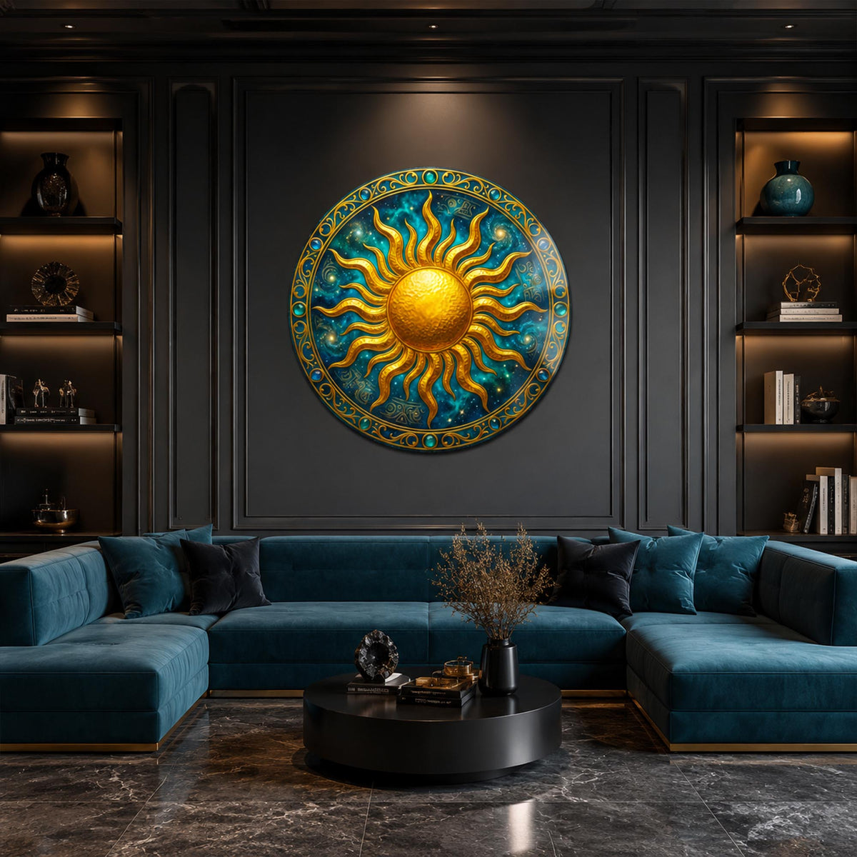 Cosmic Sun Medallion — tempered glass, ultra HD print, ready to hang