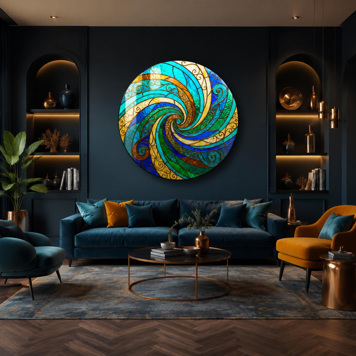 Emerald Ocean Spiral — tempered glass, ultra HD print, ready to hang
