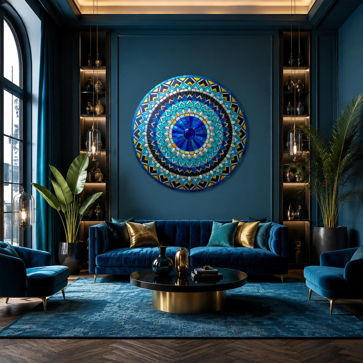 Turquoise Prism Mandala in a modern room