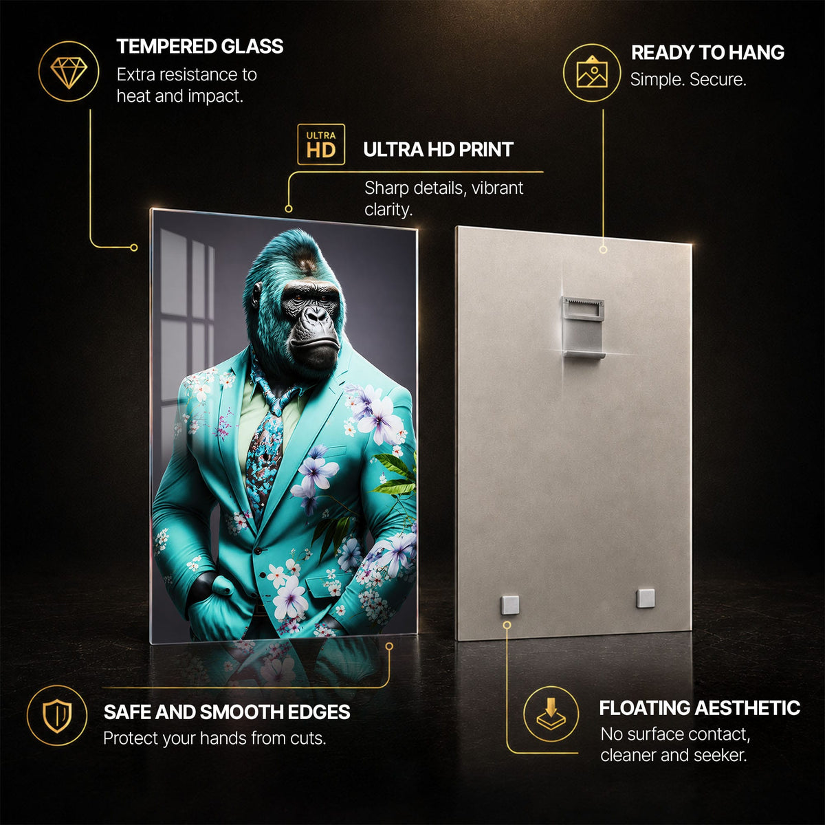 Artronauts Glass Print Turquoise Gentleman Gorilla Glass Wall Art