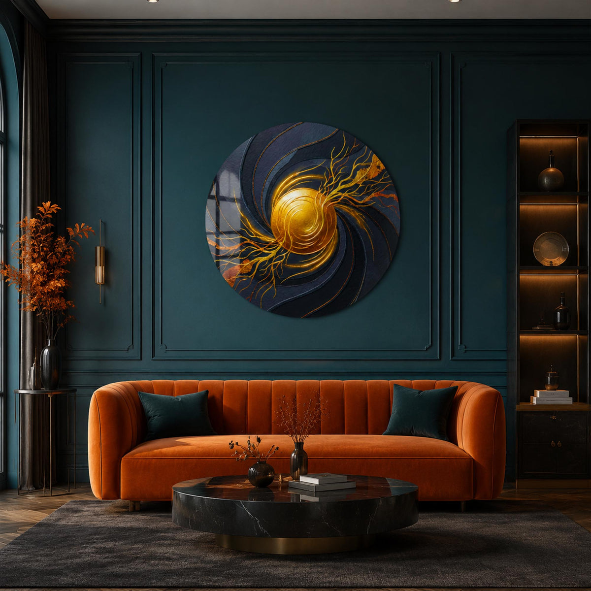 Golden Eclipse II — tempered glass, ultra HD print, ready to hang