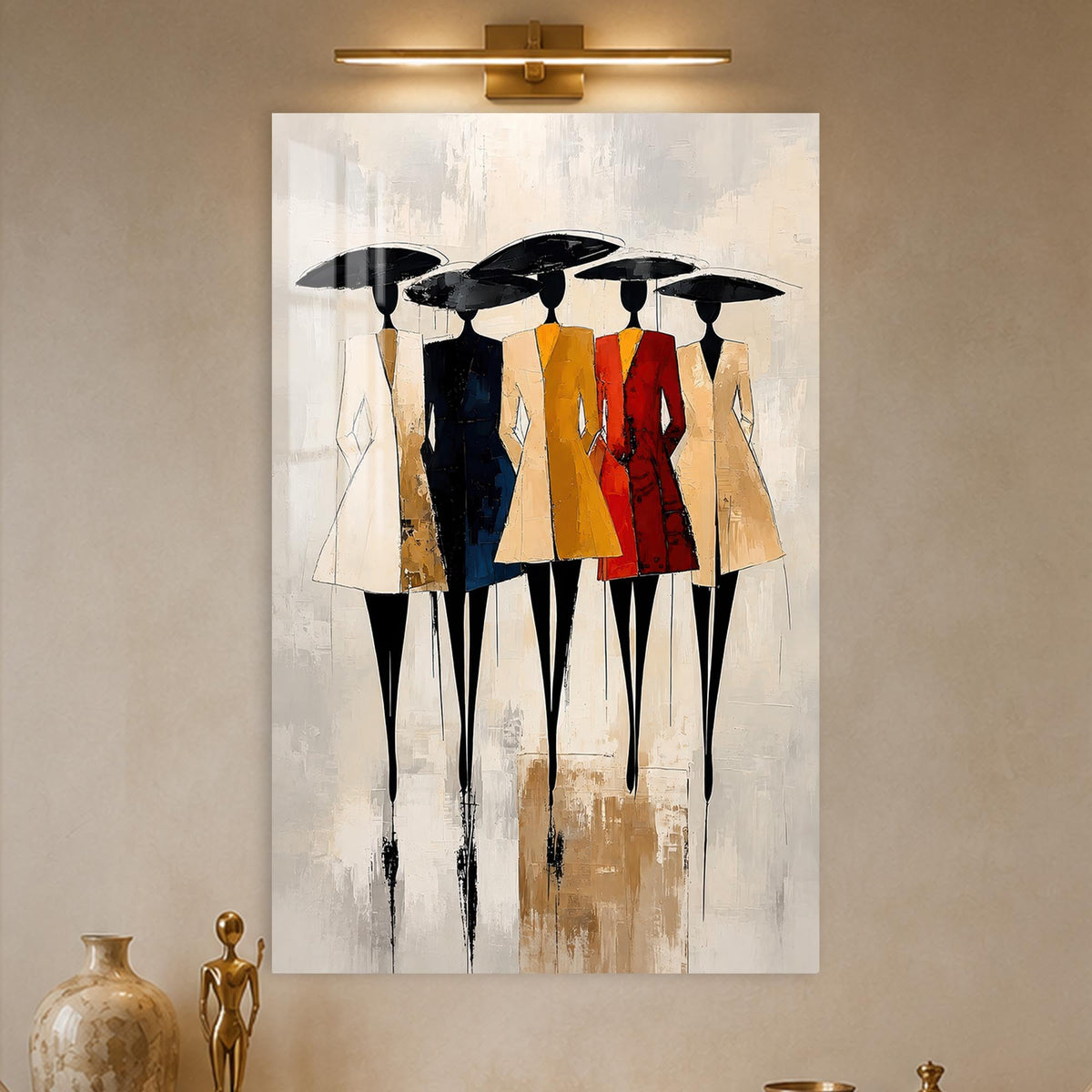 Women Under Umbrellas in a modern room