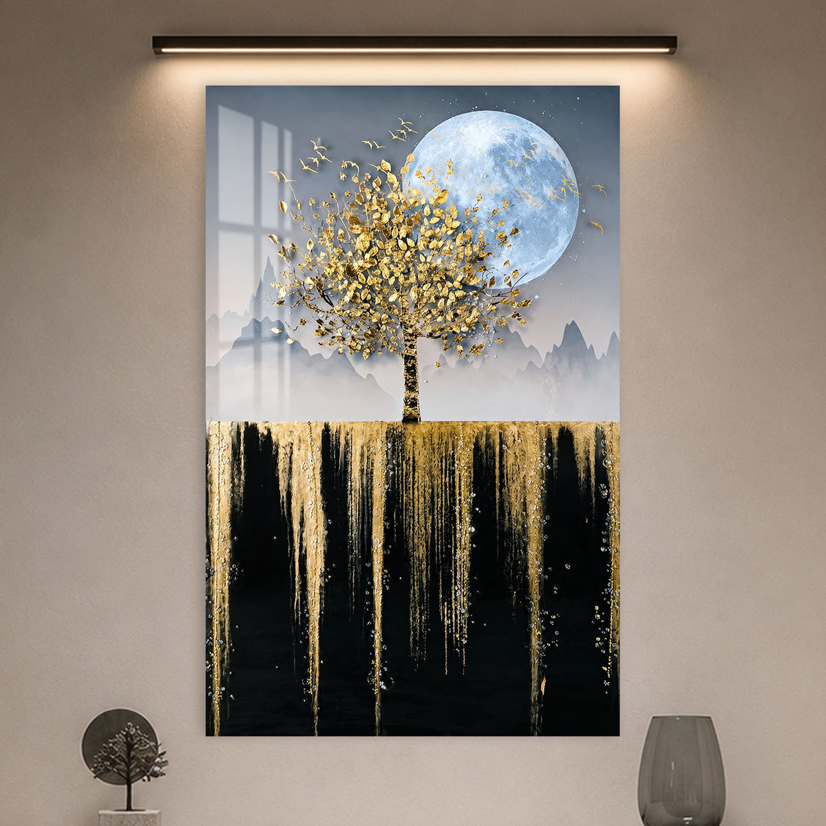 Moonlit Golden Tree in a modern room