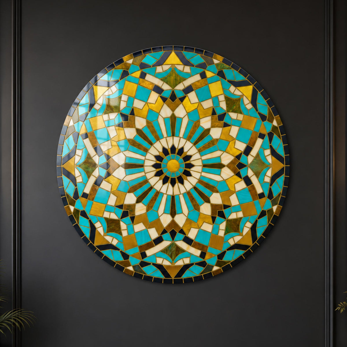 Turquoise Mosaic Mandala II — tempered glass, ultra HD print, ready to hang