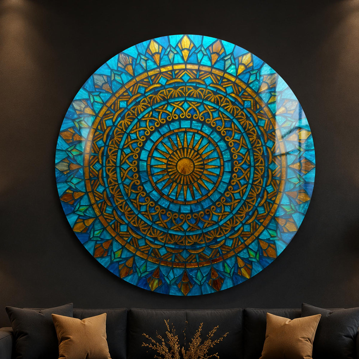 Turquoise Mosaic Mandala V in a modern room