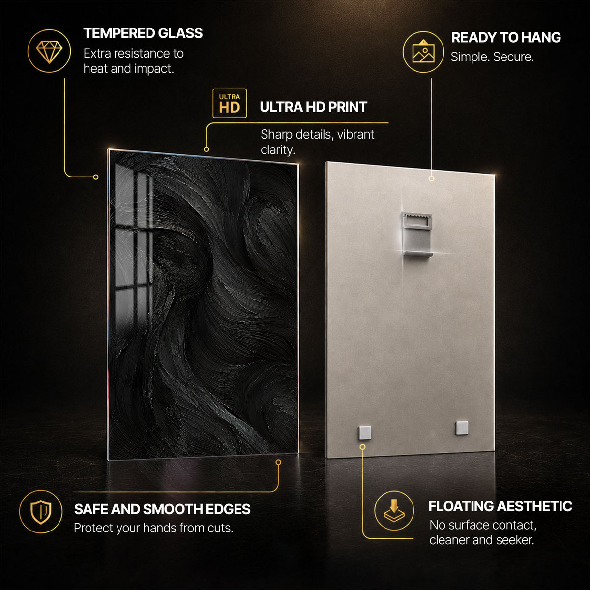 Abstract Curves — tempered glass, ultra HD print, ready to hang