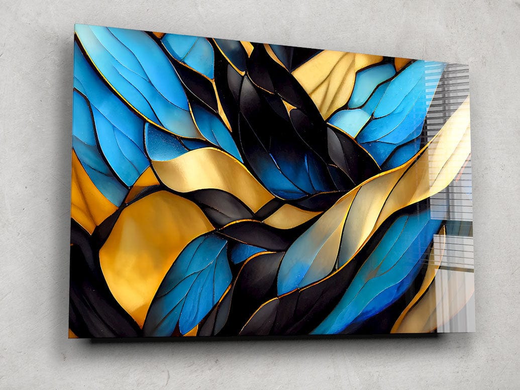 Artronauts Glass Print Blue & Golden Abstract