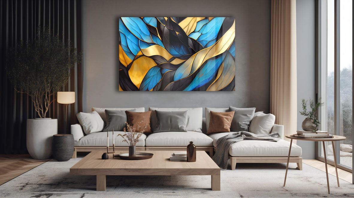 Artronauts Glass Print Blue & Golden Abstract
