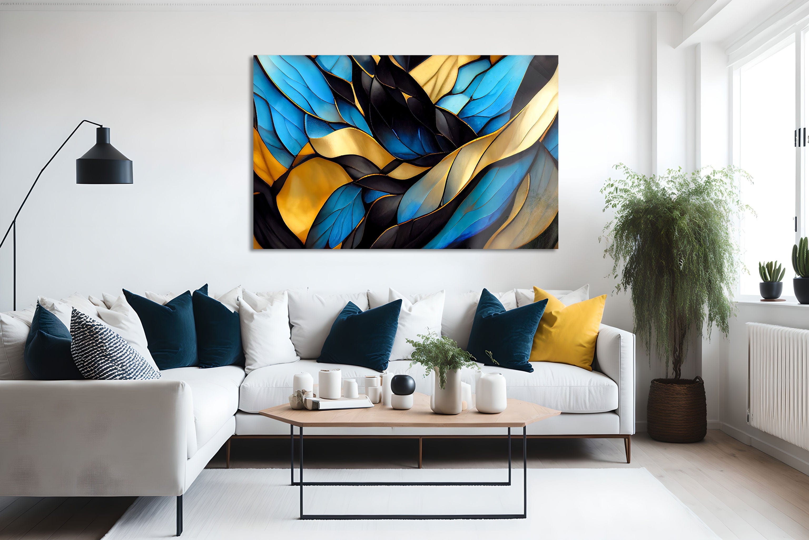 Artronauts Glass Print Blue & Golden Abstract