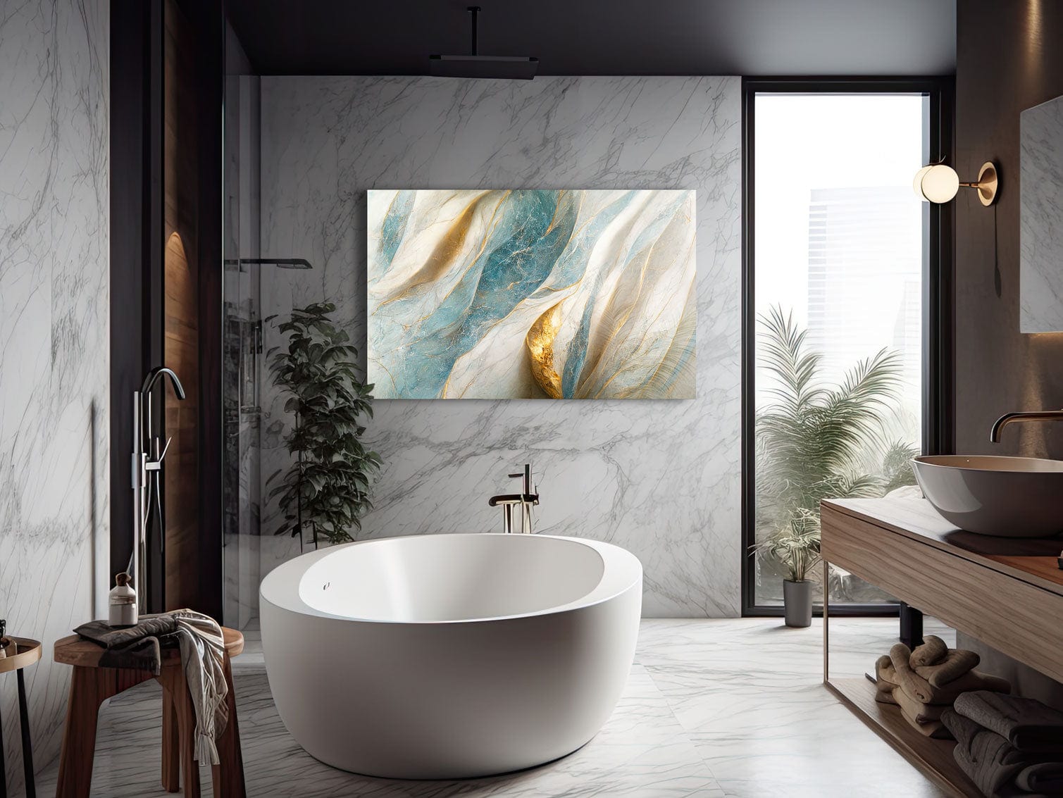 Artronauts Glass Print Blue & Golden Marble Design