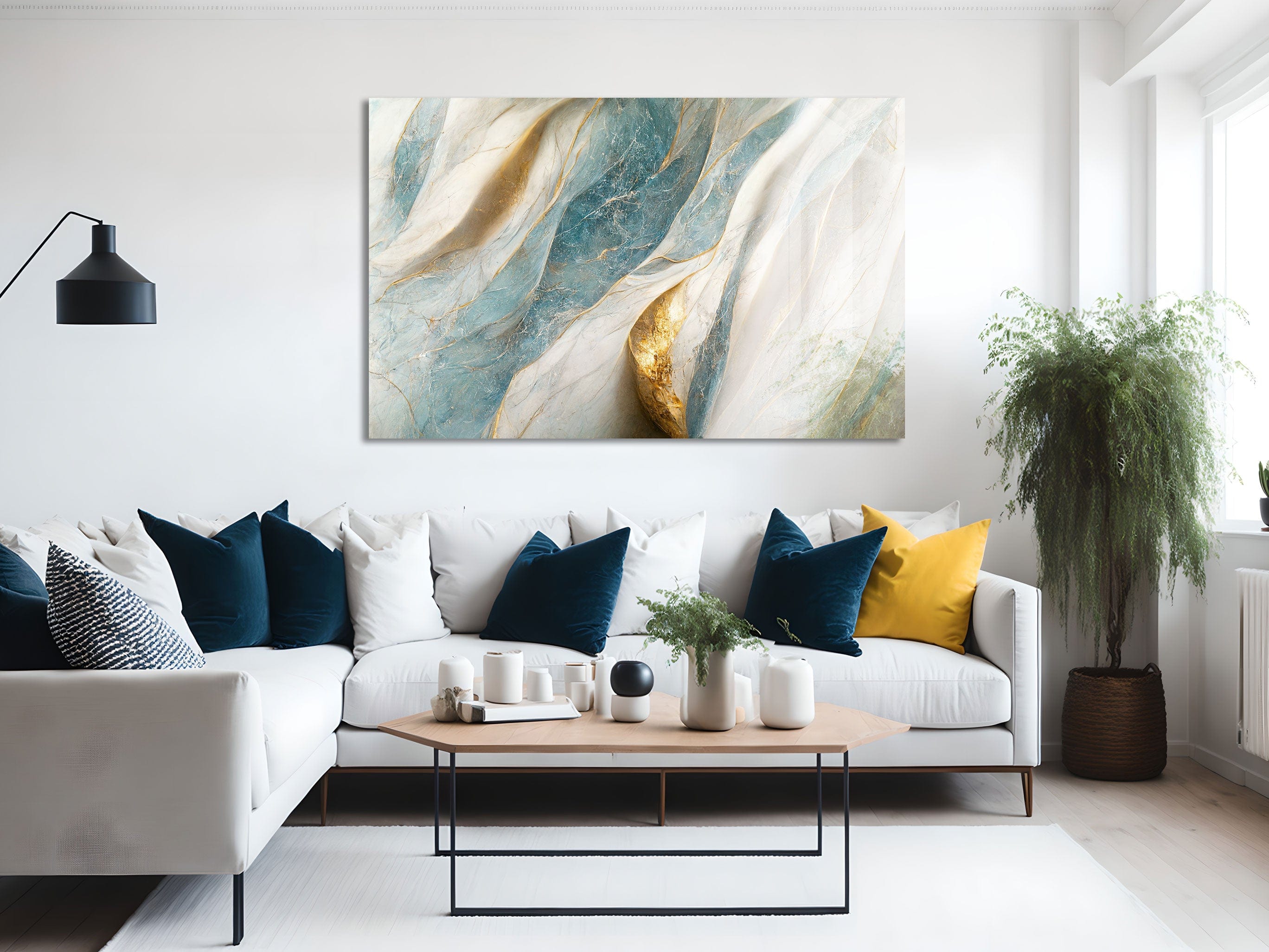 Artronauts Glass Print Blue & Golden Marble Design