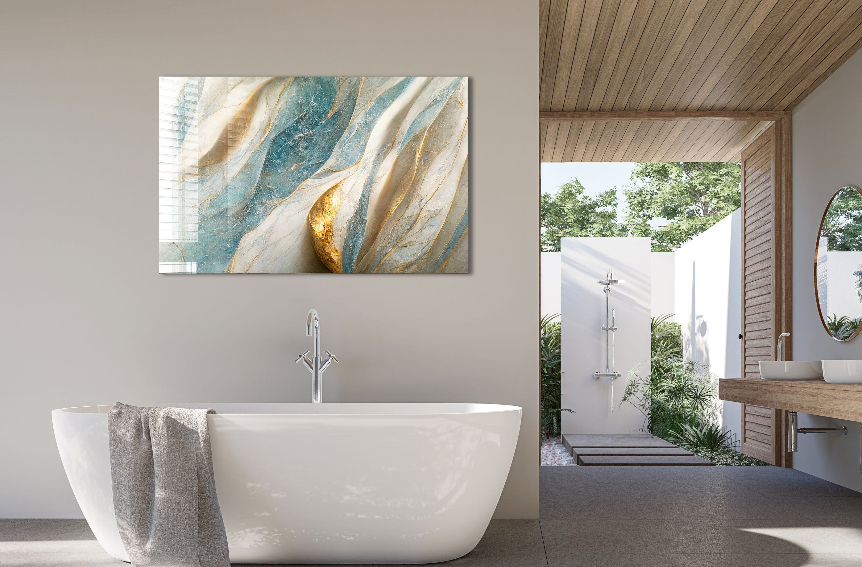 Artronauts Glass Print Blue & Golden Marble Design