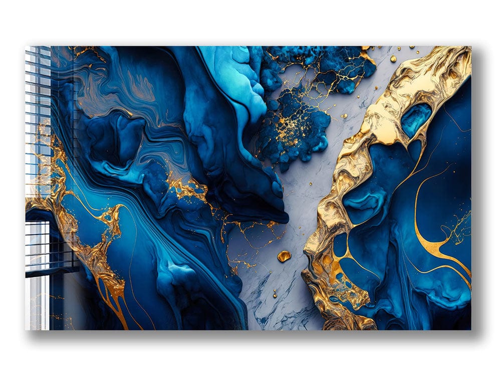Artronauts Glass Print Blue & Golden Lava Abstract