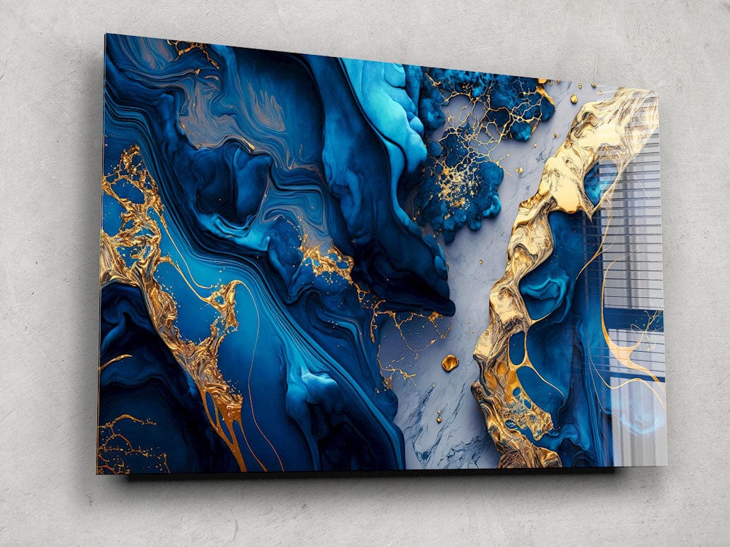 Artronauts Glass Print Blue & Golden Lava Abstract