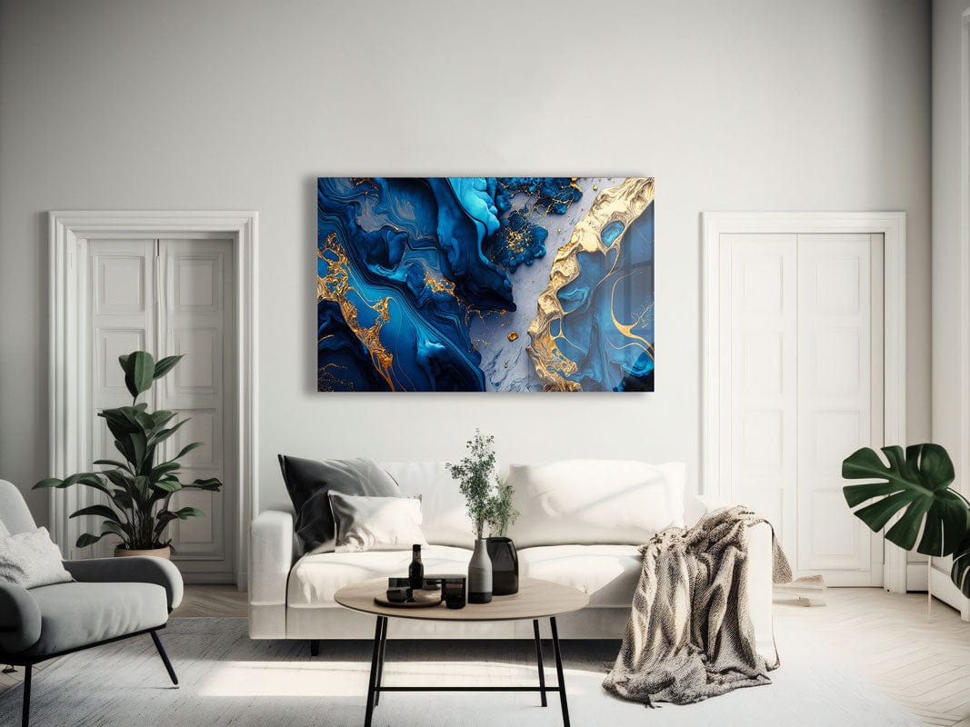 Artronauts Glass Print Blue & Golden Lava Abstract
