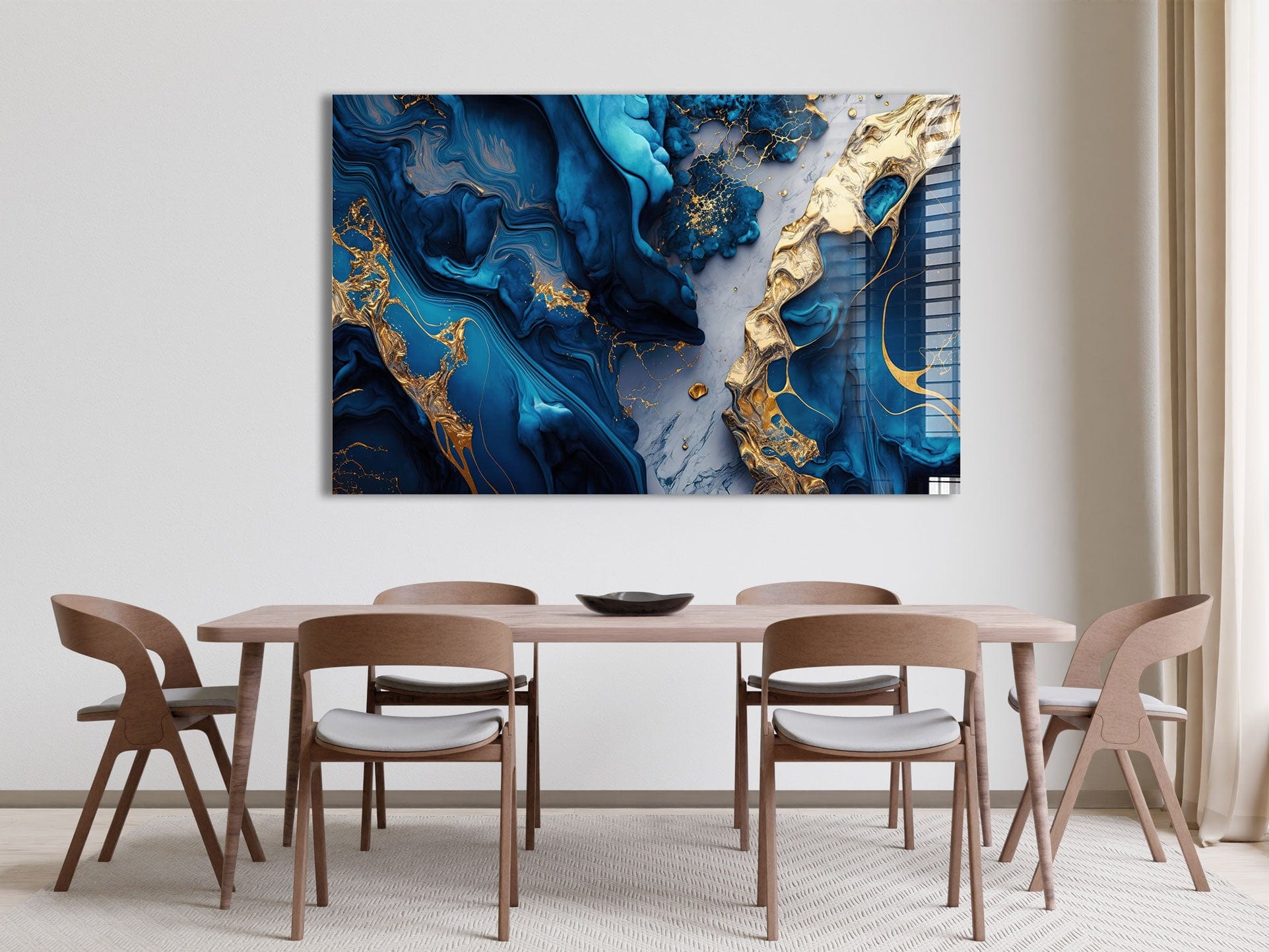 Artronauts Glass Print Blue & Golden Lava Abstract