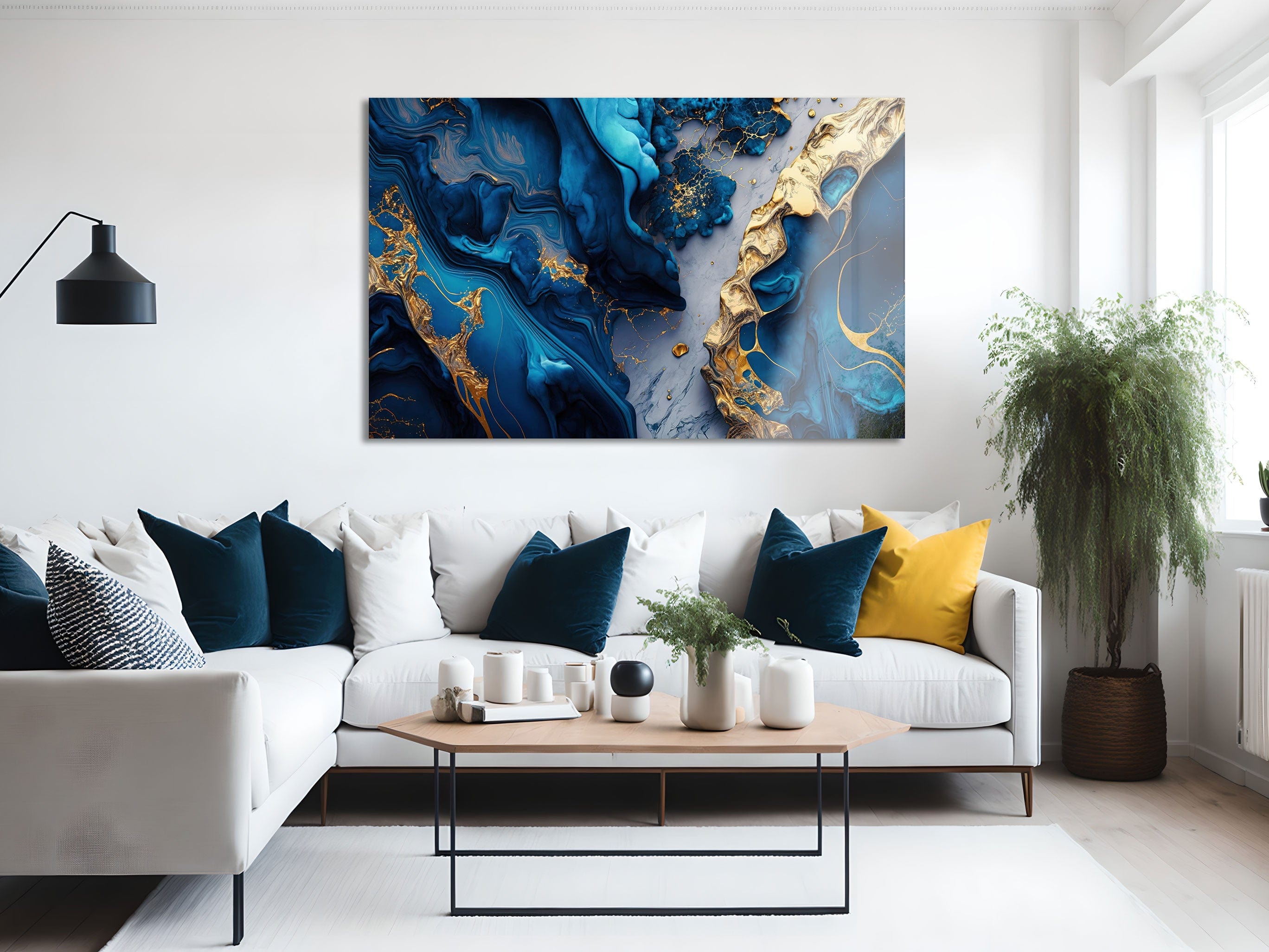 Artronauts Glass Print Blue & Golden Lava Abstract