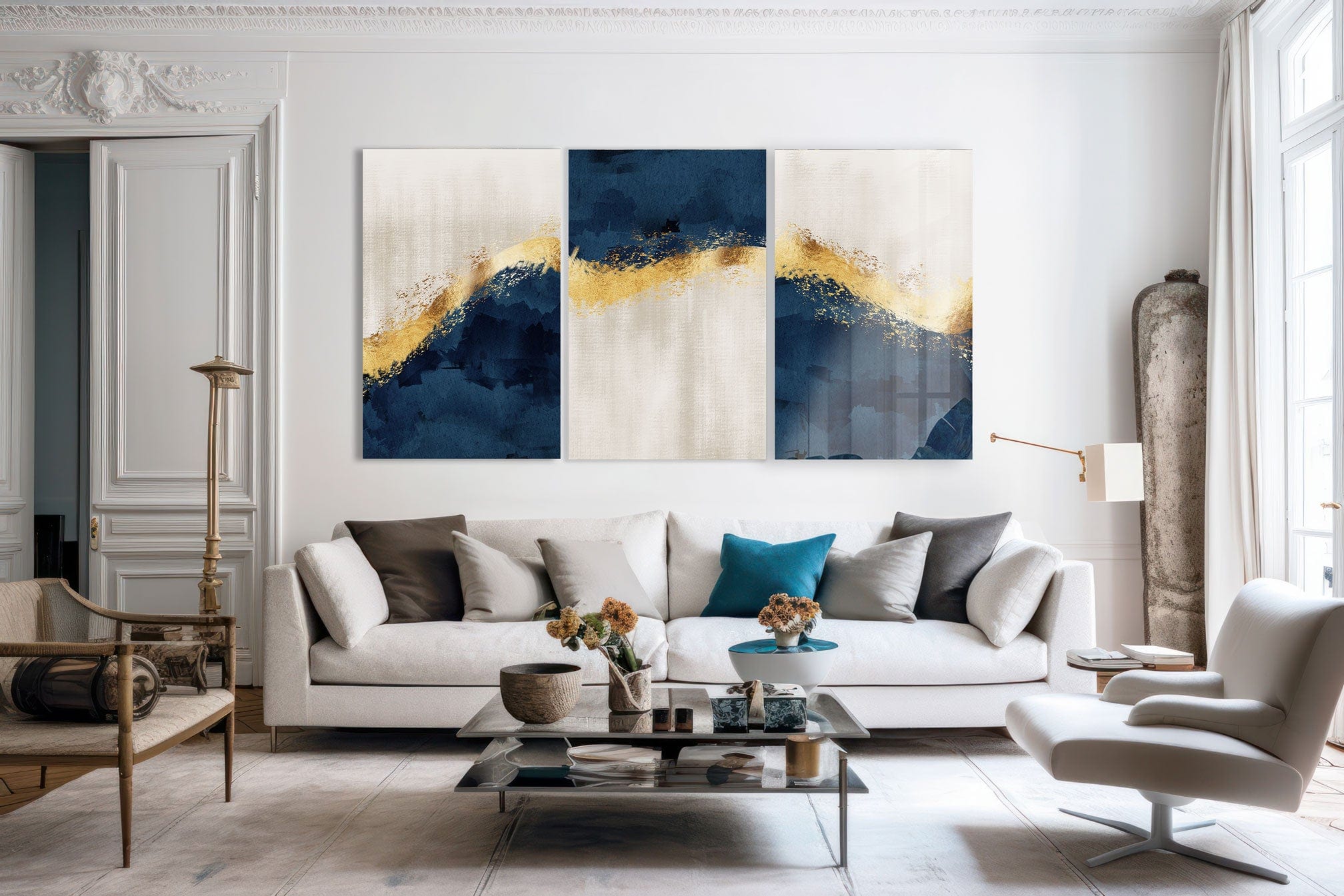 Artronauts Glass Print Blue & Cream Abstract - Trinity