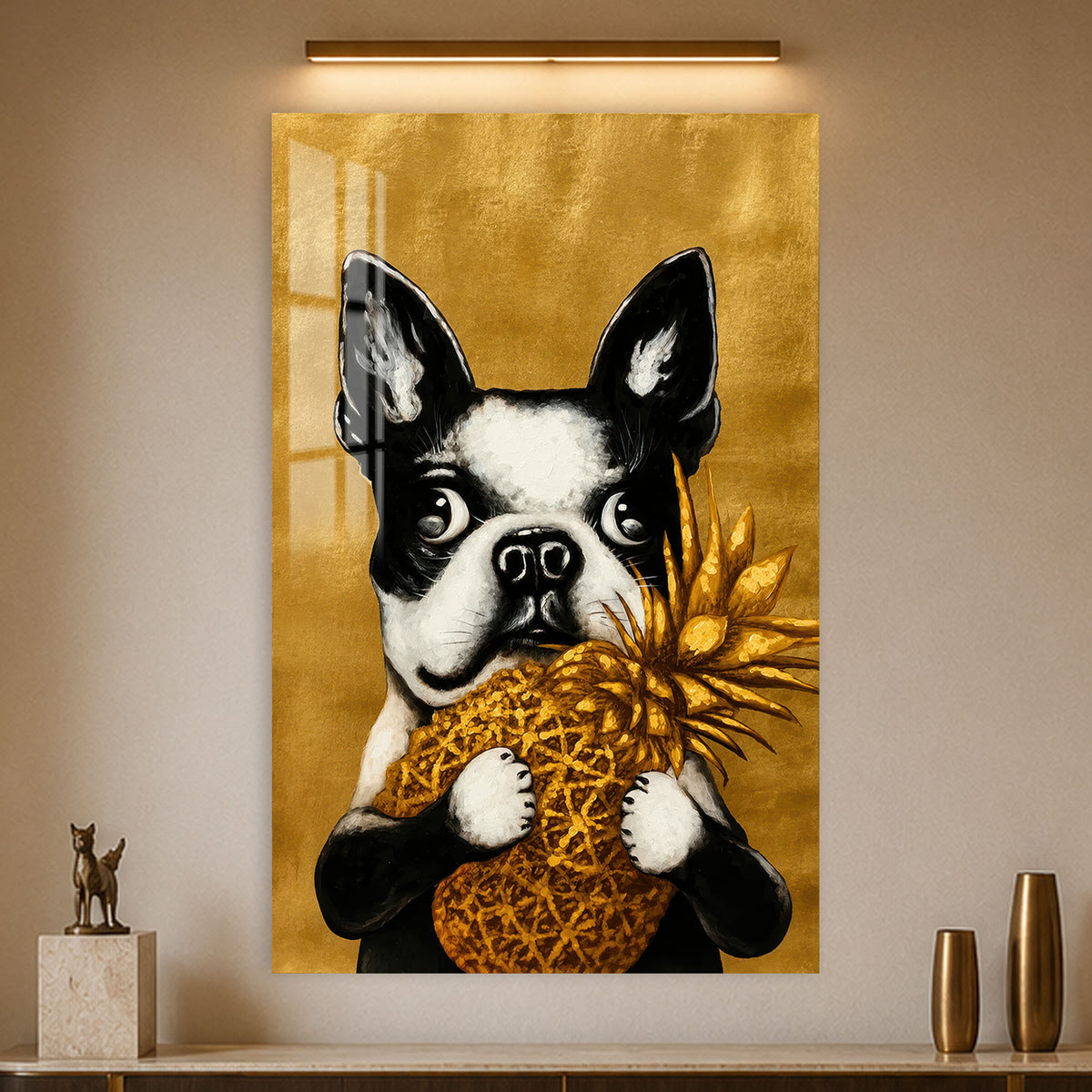 Golden Pineapple Pup in a modern room