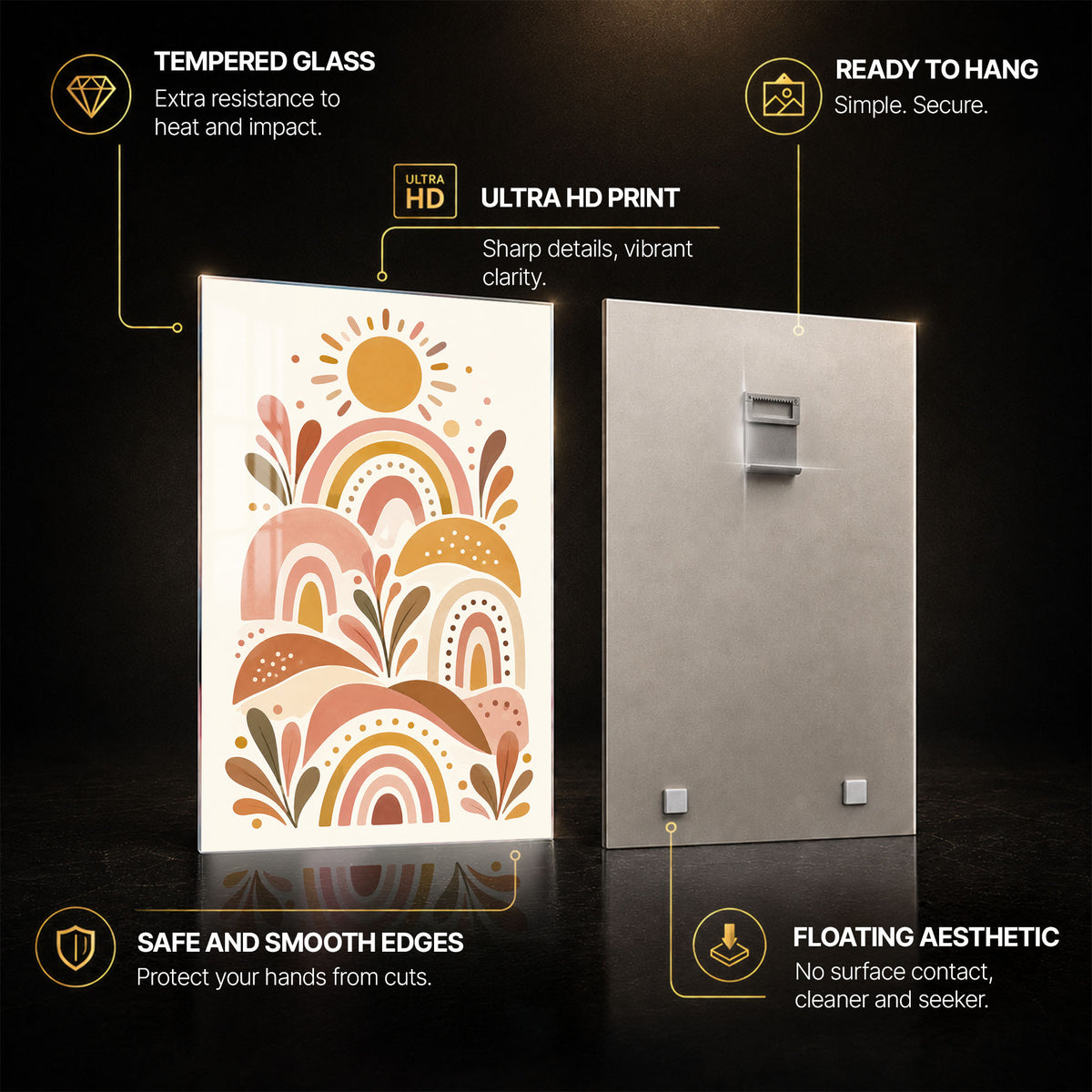 Bohemian Sunshine — tempered glass, ultra HD print, ready to hang