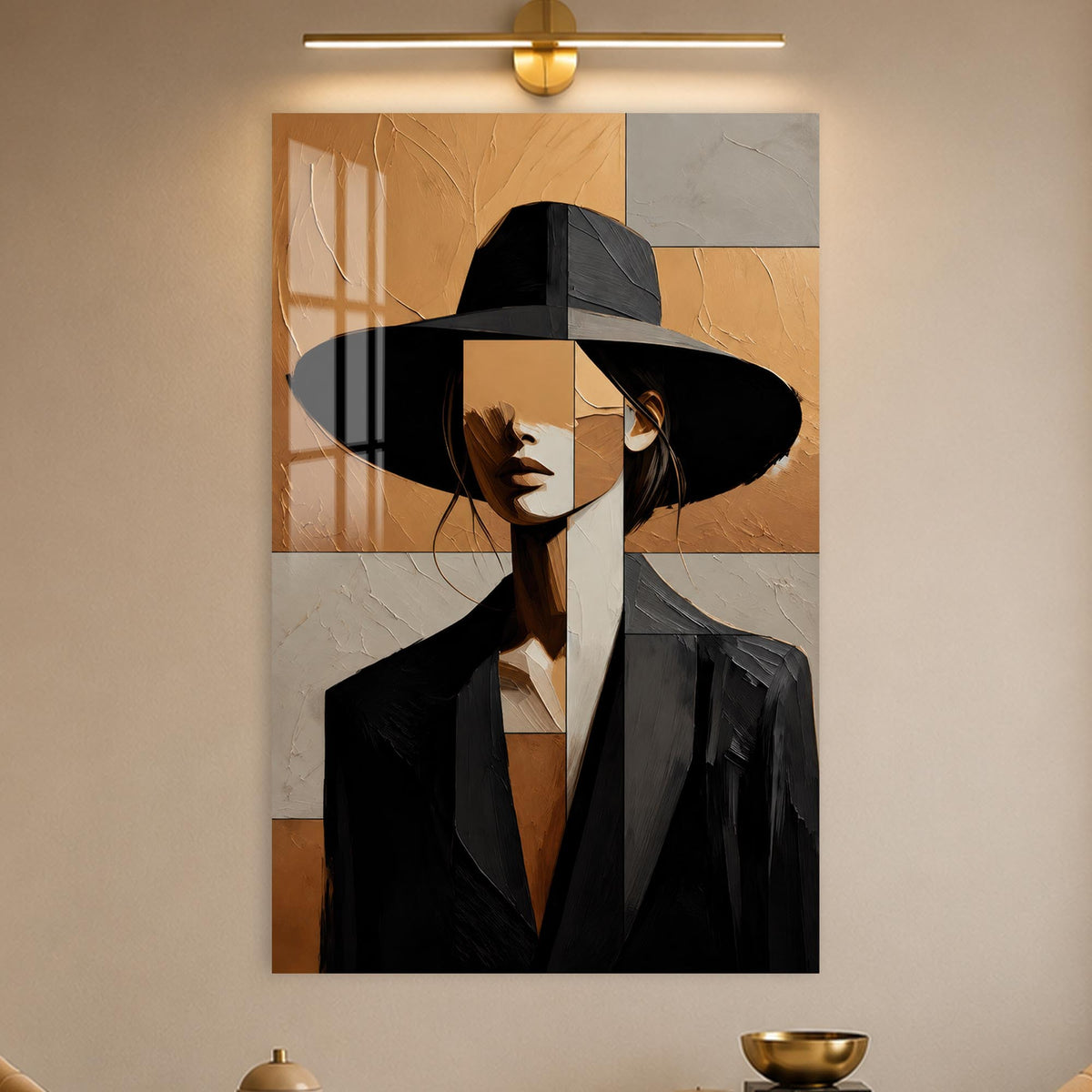 Cubist Woman in Hat in a modern room