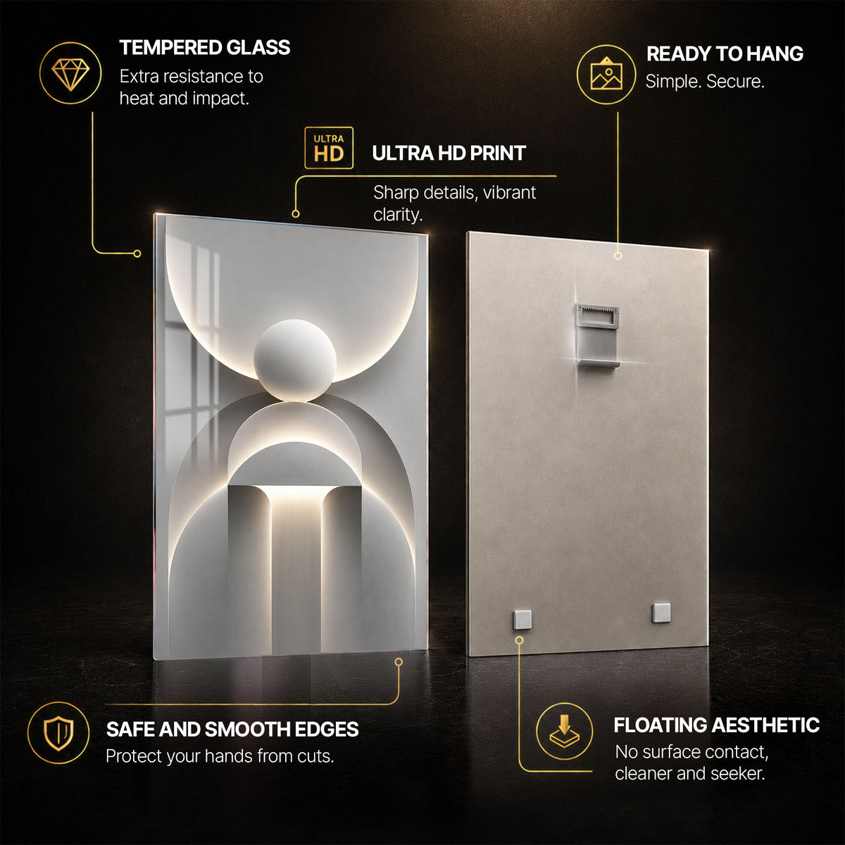 Golden Geometry II — tempered glass, ultra HD print, ready to hang